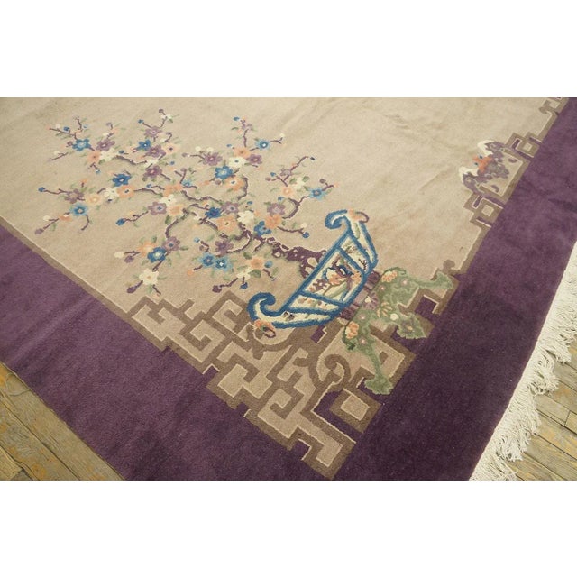 1920s Tan Sand Chinoiserie Antique Chinese Art Deco Carpet 9'3'' X 11'8' Wool Knotted Rug For Sale - Image 9 of 9