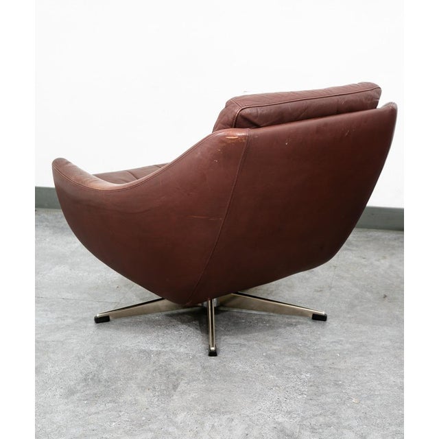 Mid Century Danish Modern Lounge Chairs Swivel Brown Leather Armchair Vintage Vg For Sale - Image 4 of 12