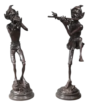 Bronze Pixie Statues Elph Fairey Piper Casting, Set of 2