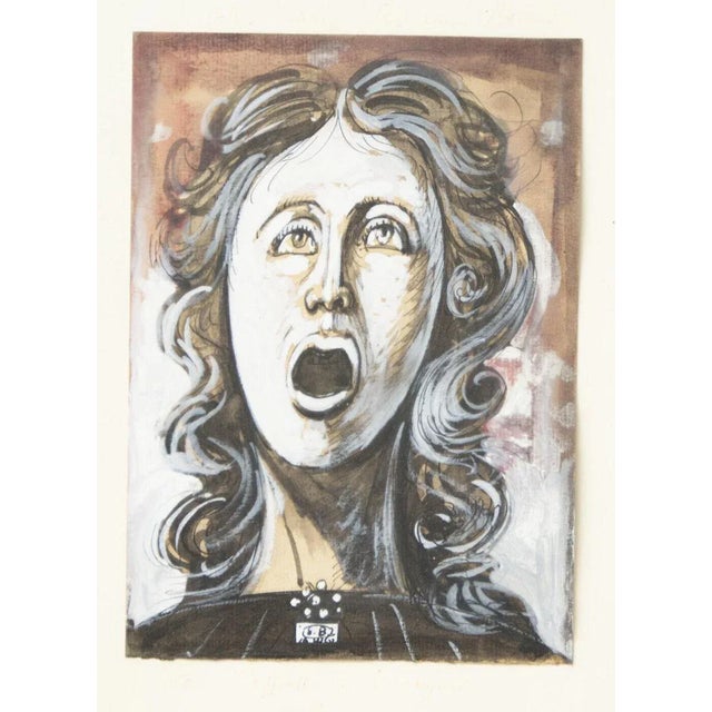 Screaming Woman - Original Tempera, Ink and Watercolor by E. Berman - 1960s 1960s For Sale - Image 4 of 4
