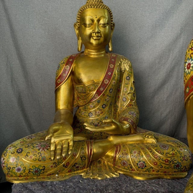 Monumental Cloisonné Enamel Three Buddha Altar Set | Chairish