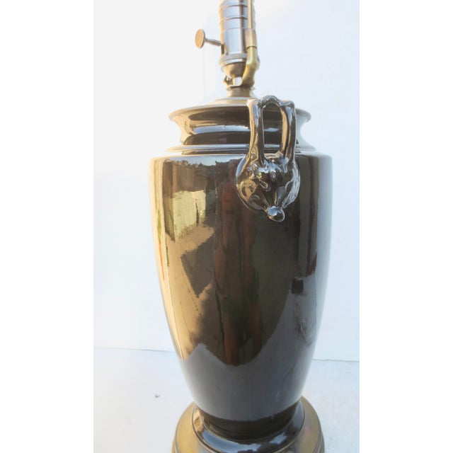 Mid 20th Century Mid 20th Century Black Chinoiserie MCM Table Lamp For Sale - Image 5 of 11