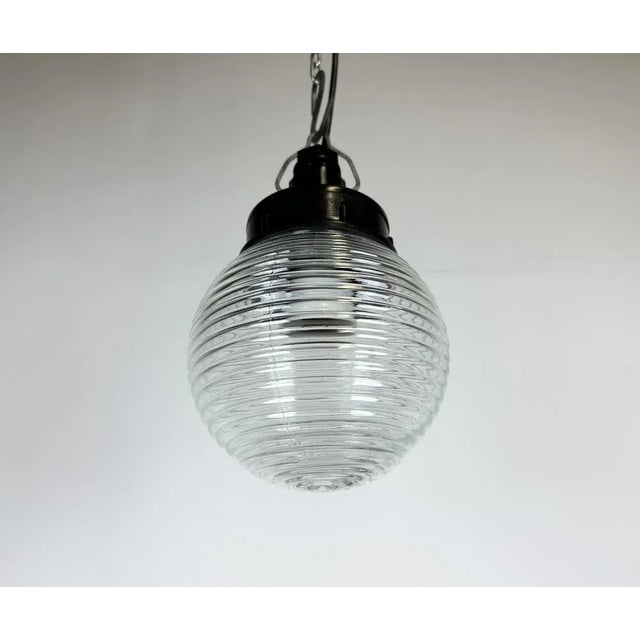 1970s Industrial Bakelite Pendant Light with Ribbed Glass, 1970s For Sale - Image 5 of 12
