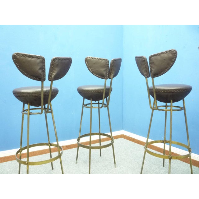 Mid-Century Leather and Steel Bar Stools, 1950s, Set of 4 For Sale - Image 4 of 16