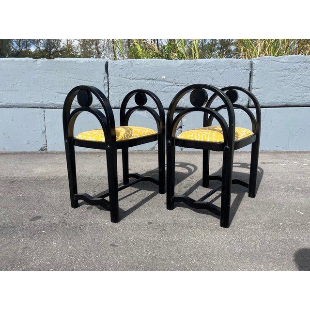 1930s Pair of Original Art Deco Stools, Ottoman, Wood, Black, Yellow For Sale - Image 15 of 16