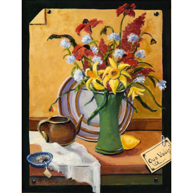 "Quo Vadis" Trompe l'Oeil Still Life in Acrylic on Masonite Still life in the trompe l'oeil style by Richard M. Bacon...