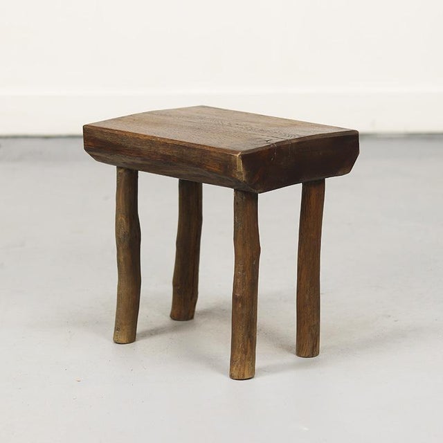 Primitive Wabi Sabi Oak Farmhouse Stool, 1940s For Sale - Image 11 of 12