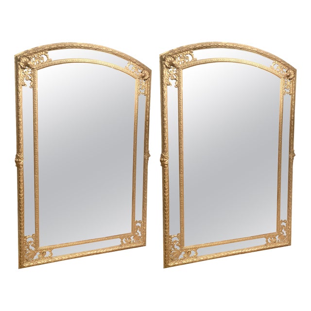 Antique French Louis XV Style Full Length Giltwood Pier Mirrors, 19th Century, Set of 2 For Sale