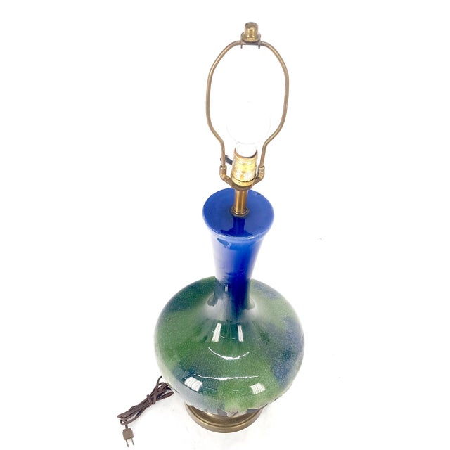 Blue Green Black Drip Glaze Italian Pottery Ceramic Onion Shape Table Lamp MINT! For Sale - Image 9 of 11
