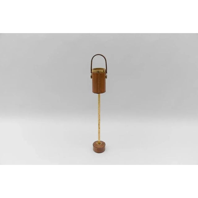Portable Ashtray Stand in Brass and Leather in the style of Jacques Adnet, 1950s For Sale - Image 9 of 9