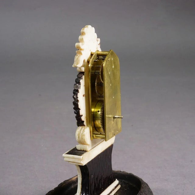 Black Antique Mantel Clock Under Glass Dome, Ca. 1870 For Sale - Image 8 of 9