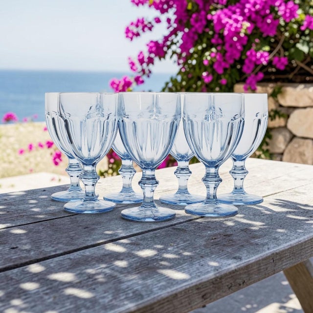 Authentic Libbey Glass Company Gibraltar iced tea goblets in the desirable Misty Blue colorway. This matching set of seven...