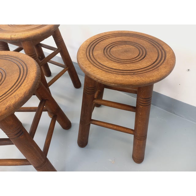 Tan Vintage Wooden Stools, 1960s, Set of 3 For Sale - Image 8 of 11