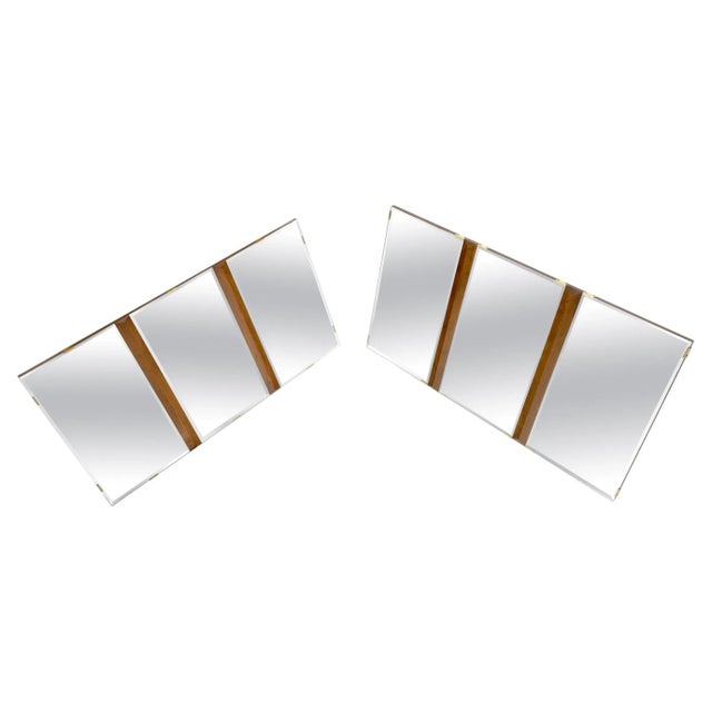 Pair of Mid Century Modern Tripple Beveled Mirrors w/ Walnut Accents For Sale - Image 13 of 13
