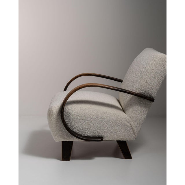 20th Century Czech Republic Deep Espresso Brown Upholstered Bench With Wool Boucle Top For Sale - Image 10 of 11