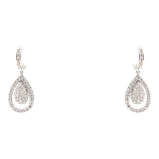 Pave Diamond Teardrop Drop Dangling 18k White Gold Earrings - 2 Pieces For Sale