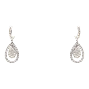 Pave Diamond Teardrop Drop Dangling 18k White Gold Earrings - 2 Pieces