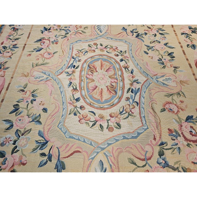 Late 19th Century French Aubusson Needlepoint Carpet in Floral Pattern in Ivory, Green, Pink, Blue For Sale - Image 14 of 18