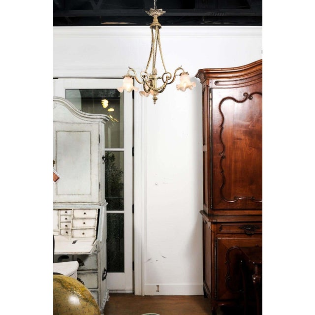 French 19th Century French Louis XVI Style 19th Century Bronze Three-Light Chandelier with Torch For Sale - Image 3 of 11