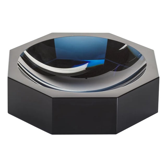 Carmac Octagon Crystal Glass Bowl, Deep Blue For Sale