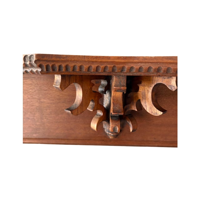 Antique Victorian Solid Walnut Hand-Carved Wall Shelf With Architectural Bracket For Sale - Image 9 of 12