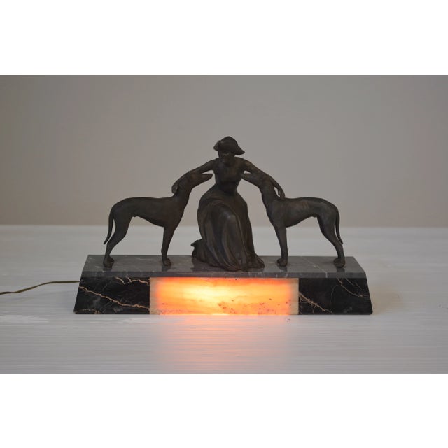 Art Deco Sculpture, 1930s, Wrought Iron on Onyx Base For Sale - Image 3 of 7