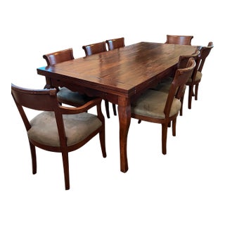 Extendable Solid Wood 9 Piece Dining Set W/ Attached Leaves at the Ends of Table For Sale