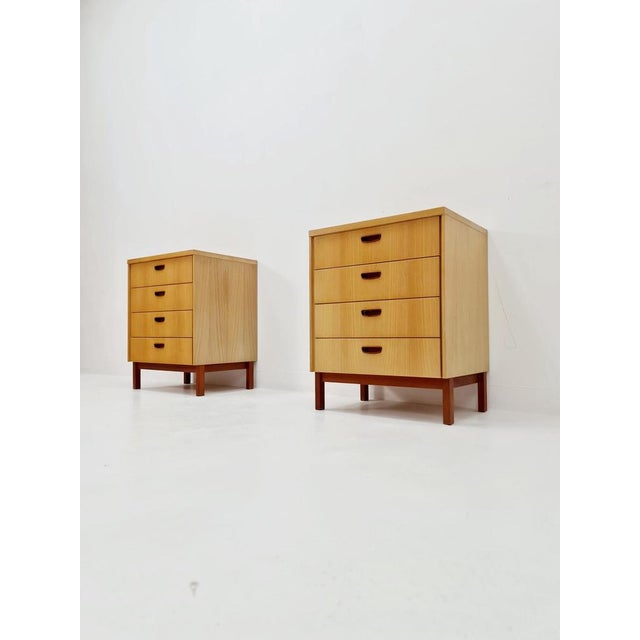 German Mid century Ash and Teak nightstands/ bedside tables BY WK Möbel , 1960s It is in good vintage condition, however,...