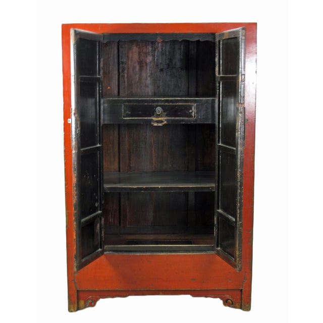 Red Red Chinese Antique Cabinet For Sale - Image 8 of 13