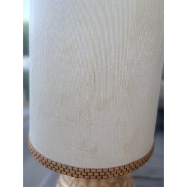 Metal 1970's Spanish Ceramic Trompe-l'Oeil Wicker Table Lamps With Matching Shades, a Pair For Sale - Image 7 of 16