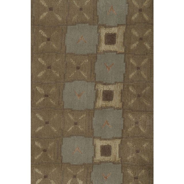 Textile Rug & Kilim’s Custom Art Deco Geometric Blue and Beige Wool and Silk Runner For Sale - Image 7 of 9