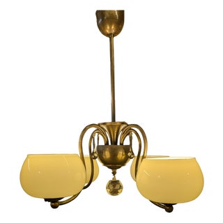 Chandelier in Brass and Glass by Taidetakomo Hakkarainen, 1930s For Sale