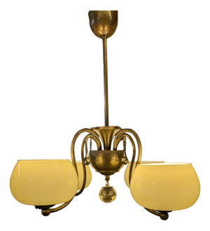 Chandelier in Brass and Glass by Taidetakomo Hakkarainen, 1930s