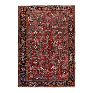 Antique Persian Heriz Handmade Allover Pattern Red Wool Rug For Sale