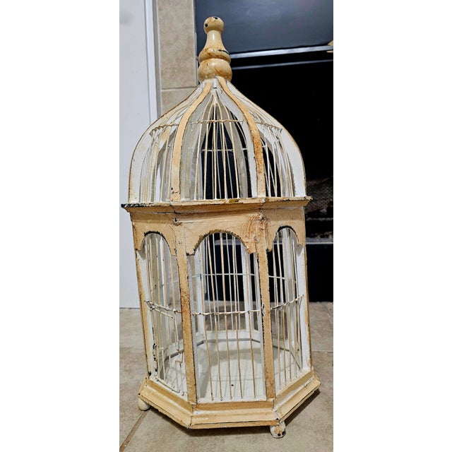 Gorgeous Vintage Wire and Wood Hand-Crafted Birdcage For Sale In Atlanta - Image 6 of 8