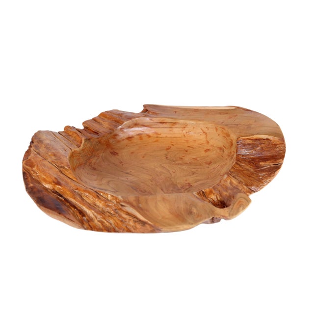 Contemporary Large 22" to 25" D Hand Carved Organic Teak Bowl 6 For Sale - Image 3 of 11