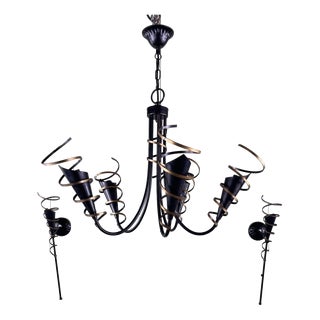 Vintage Chandelier and Wall Lights, 20th Century, Set of 3 For Sale