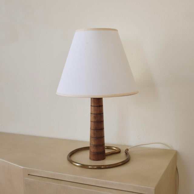 Mid-Century Modern 1950s Wood and Brass Swedish Mid-Century Table Lamp For Sale - Image 3 of 10