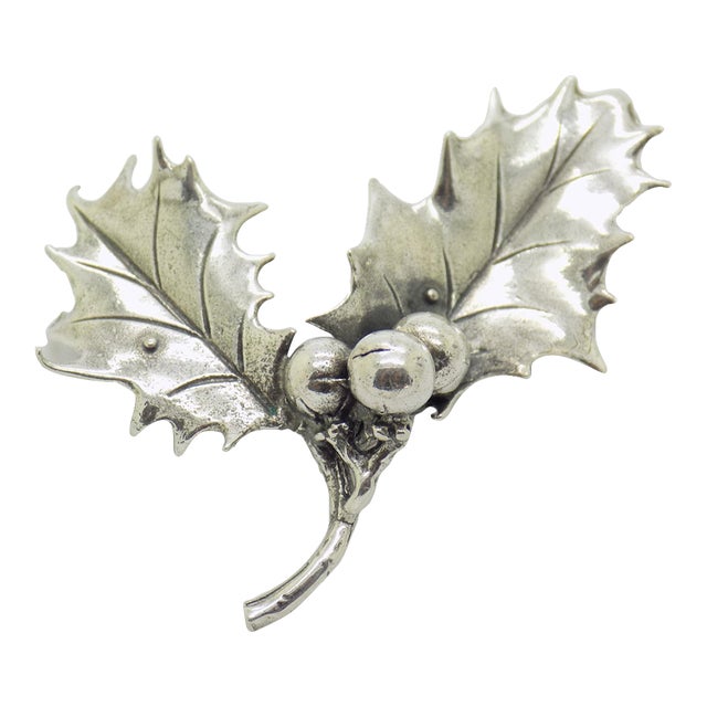 Vintage Italian Handmade Genuine Silver Mistletoe Christmas Decoration From Padua, 1980s Solid 800 Silver Holiday Botanical Miniature Gift For Sale