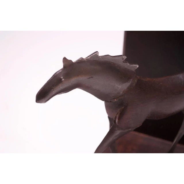 Brown Brutalist Metal and Wood Horse Bookends - a Pair For Sale - Image 8 of 13