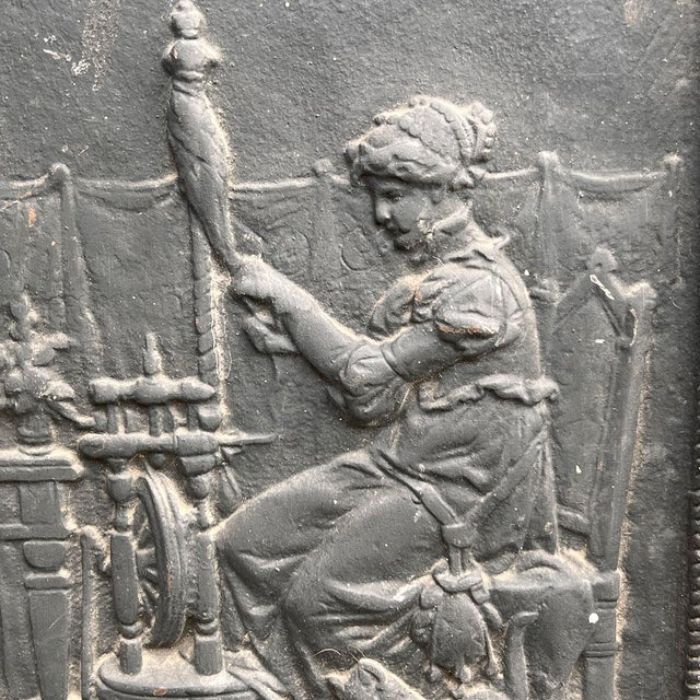 American Peerless Manufacturing Co. Black Enamelled Cast Iron Fireplace Fireback For Sale - Image 4 of 4