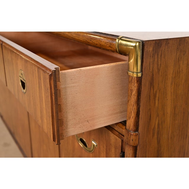 Wood Drexel Heritage Hollywood Regency Campaign Walnut Sideboard Credenza, Circa 1970s For Sale - Image 7 of 16