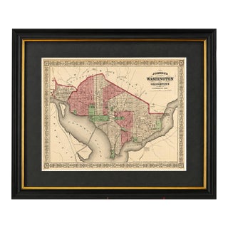 Antique Washington, DC & Georgetown Map by Johnson, Circa 1868, Custom Framed For Sale