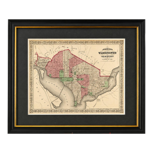 Antique Washington, DC & Georgetown Map by Johnson, Circa 1868, Custom Framed