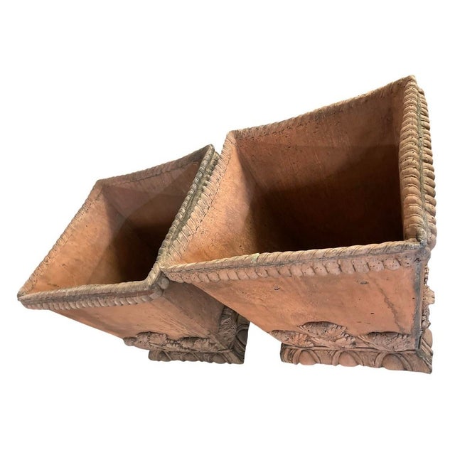 Pair of Grand Tuscan Style Terracotta-Toned Cast Stone Planters For Sale - Image 4 of 12
