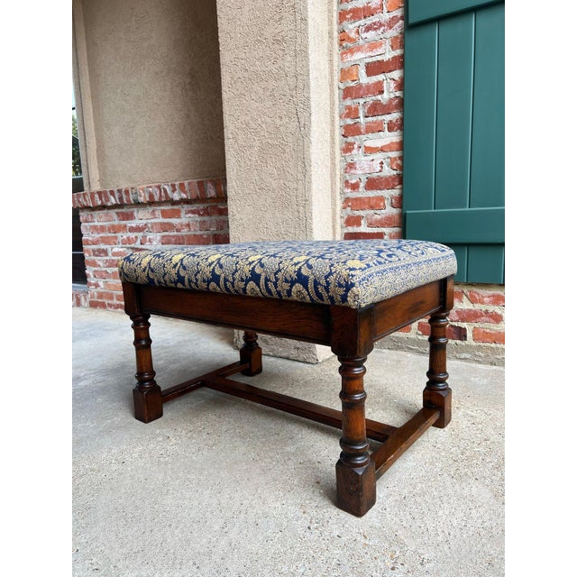 Antique English Oak Bench Upholstered Window Seat Jacobean Revival C1920 For Sale - Image 13 of 18