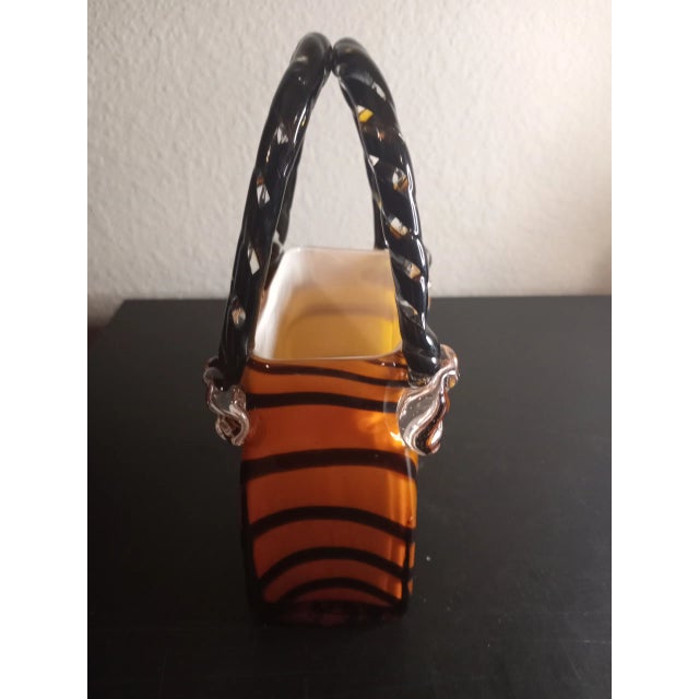 Contemporary 1970s Art Glass Safari Glaze Purse Vase For Sale - Image 3 of 7