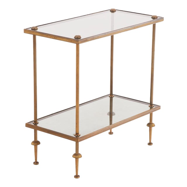 French Brass and Smoked Glass End Table in the Manner of Maison Jansen, C. 1950 For Sale