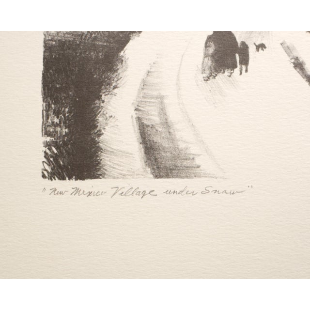 Cream Kenneth Miller Adams Signed Lithograph "New Mexico Village Under Snow" 1950 Taos For Sale - Image 8 of 10