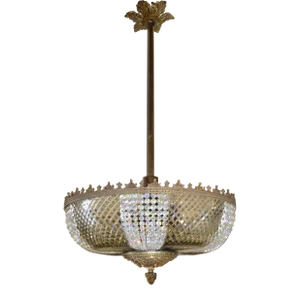 Lobmeyr Style Crystal and Bronze Pendant 5-Light Mid-Century Modern Austria 1950